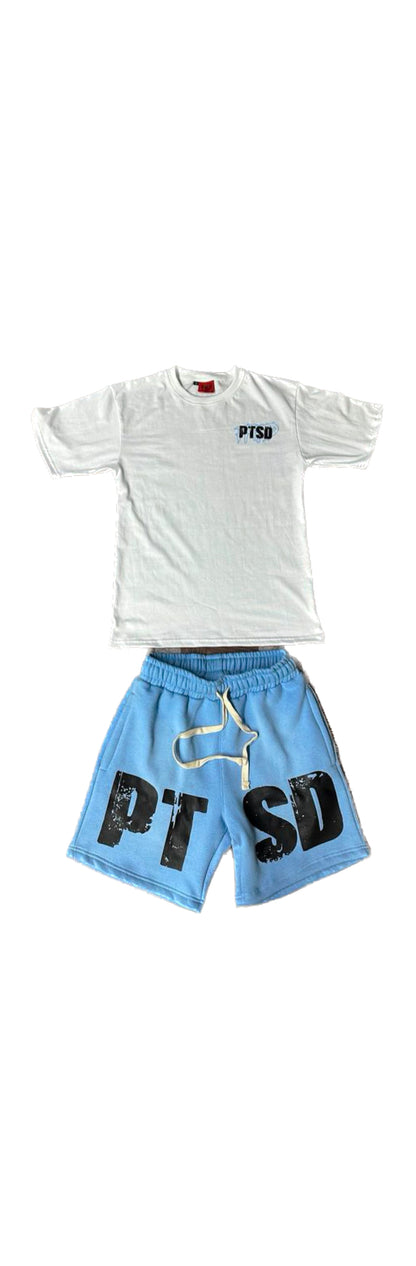 Light blue Acidic washed shorts with bold ptsd logo