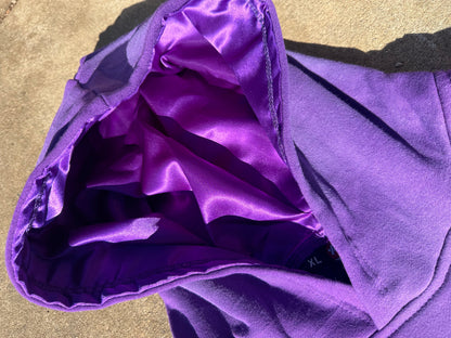 Acidic Washed Purple'Low on Love' Pullover Hoodie with Satin Hood"