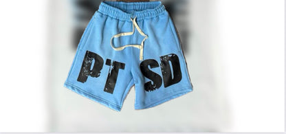 Light blue Acidic washed shorts with bold ptsd logo