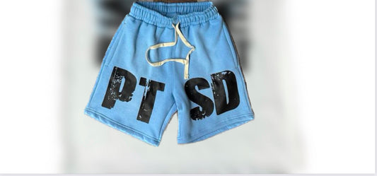 Light blue Acidic washed shorts with bold ptsd logo